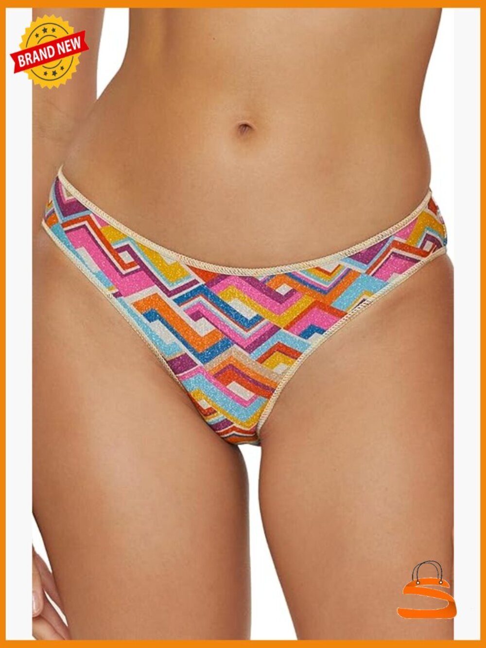 Large Cheeky Bikini Bottom, Metallic Blend, Hipster Fit, Beachwear